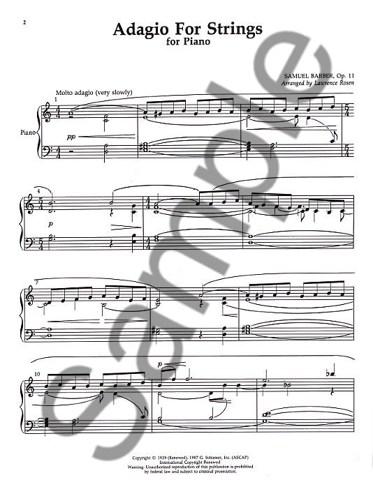 Samuel Barber: Adagio For Strings (Piano)