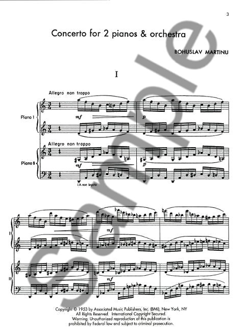 Bohuslav Martinu: Concerto For Two Pianos And Orchestra (Score)