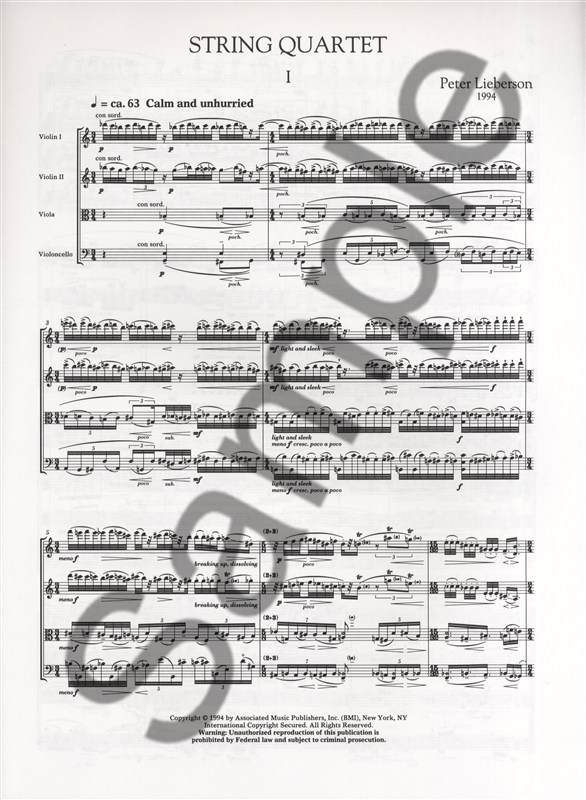 Peter Lieberson: String Quartet (Score/Parts)