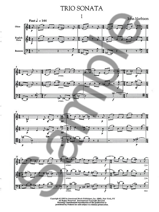 John Harbison: Trio Sonata For Oboe, Cor Anglais And Bassoon (Score and Parts)