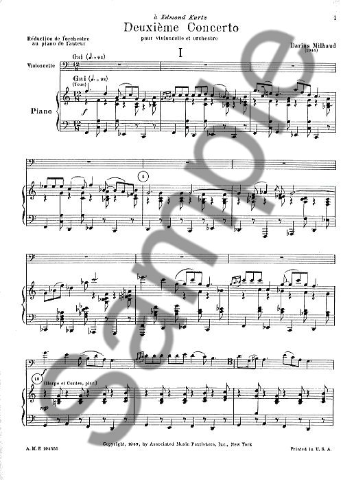 Darius Milhaud: Concerto No.2 For Cello And Orchestra (Cello/Piano)
