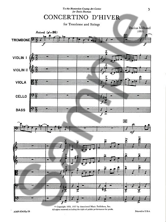 Darius Milhaud: Concertino D'Hiver Op.327 (Score)