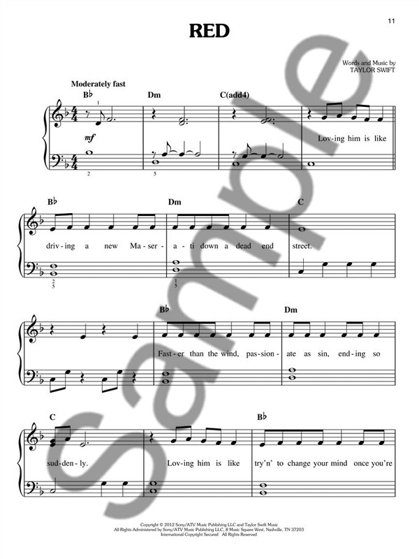 Taylor Swift: Red (Easy Piano)