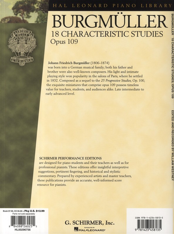 Johann Friedrich Burgmüller: 18 Characteristic Studies Op.109 - Schirmer Perform