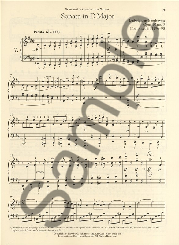 Ludwig Van Beethoven: Piano Sonata No.7 In D Op.10 No.3 (Schirmer Performance Ed