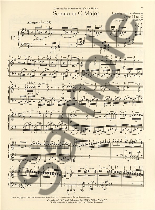 Ludwig Van Beethoven: Piano Sonata No.10 In G Op.14 No.2 (Schirmer Performance E