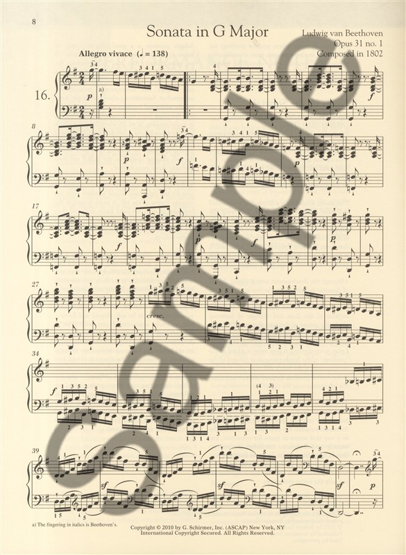 Ludwig Van Beethoven: Piano Sonata No.16 In G Op.31 No.1 (Schirmer Performance E