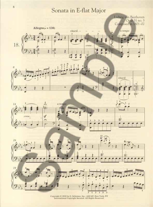 Ludwig Van Beethoven: Piano Sonata No.18 In E Flat Op.31 No.3 (Schirmer Performa