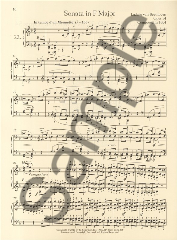 Ludwig Van Beethoven: Piano Sonata No.22 In F Op.54 (Schirmer Performance Editio
