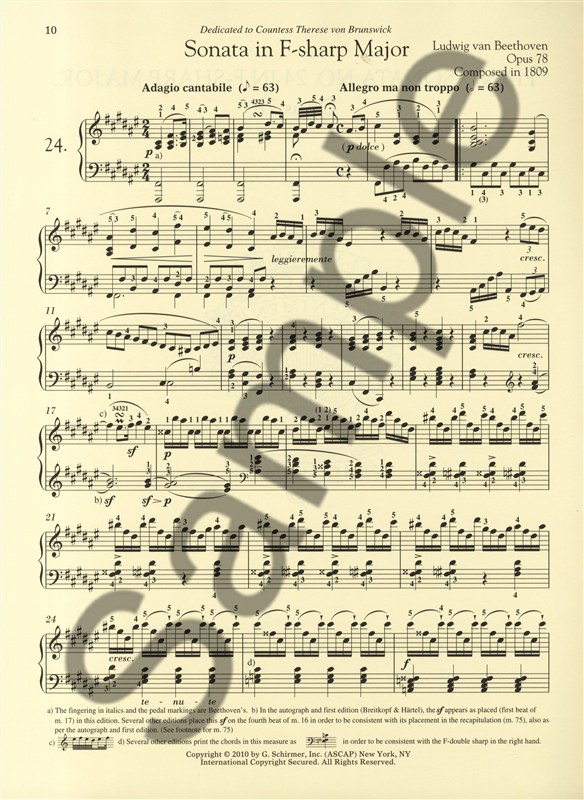 Ludwig Van Beethoven: Piano Sonata No.24 in F Sharp Op.78 (Schirmer Performance