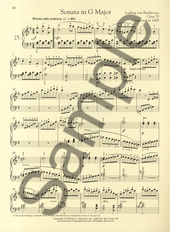 Ludwig Van Beethoven: Piano Sonata No.25 In G Op.79 (Schirmer Performance Editio