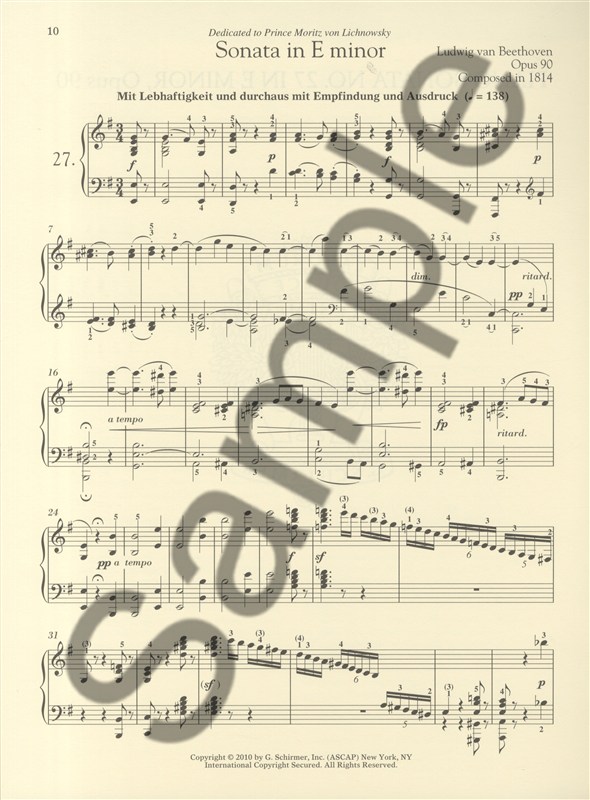 Ludwig Van Beethoven: Piano Sonata No.27 In E Minor Op.90 (Schirmer Performance