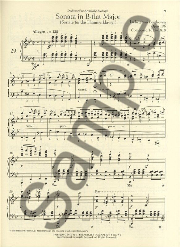 Ludwig Van Beethoven: Piano Sonata No.29 In B Flat Op.106 'Hammerklavier' (Schir