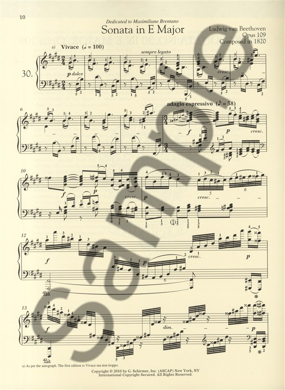 Ludwig Van Beethoven: Piano Sonata No.30 In E Op.109 (Schirmer Performance Editi