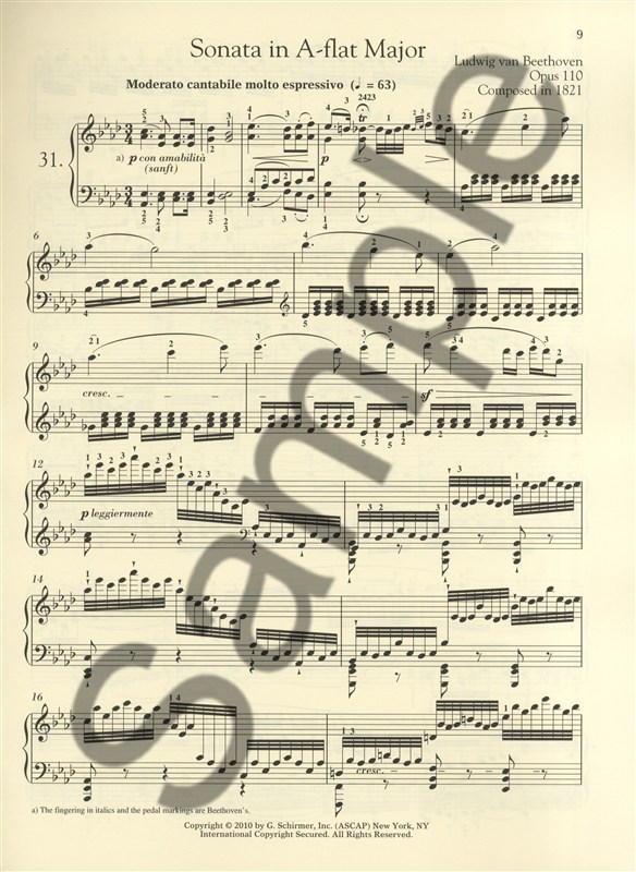 Ludwig Van Beethoven: Piano Sonata No.31 In A Flat Op.110 (Schirmer Performance