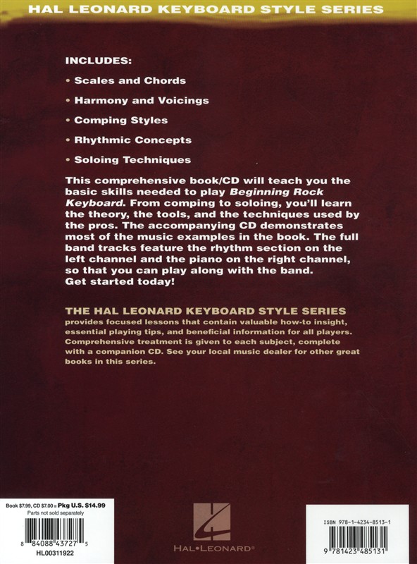 Hal Leonard Keyboard Style Series: Beginning Rock Keyboard