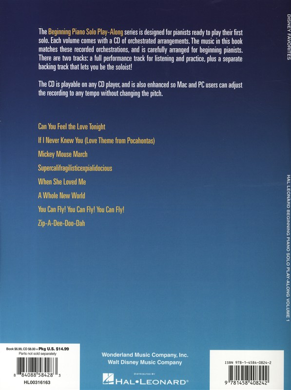 Beginning Piano Solo Play-Along Volume 1: Disney Favourites