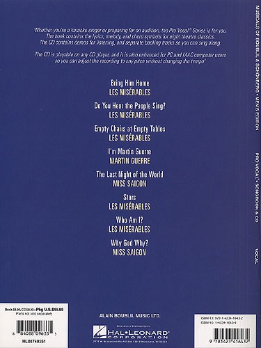 Pro Vocal Vol.18: Musicals Of Boublil And Schonberg (Men's Edition)