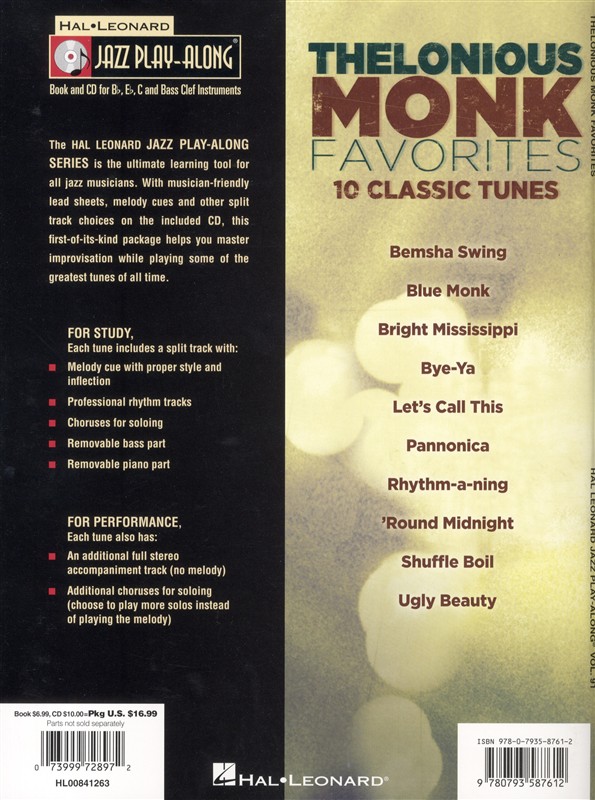 Jazz Play-Along Volume 91: Thelonious Monk Favourites