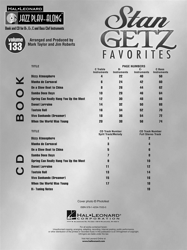 Jazz Play-Along Volume 133: Stan Getz Favorites