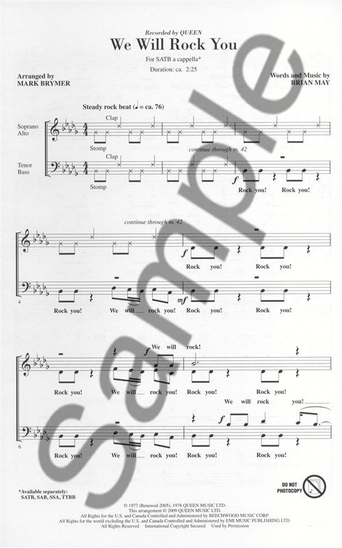 Queen: We Will Rock You (SATB)