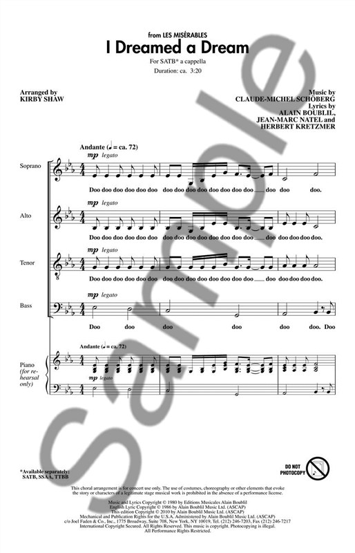 Alain Boublil/Claude-Michel Schönberg: I Dreamed A Dream (Les Misérables) - SATB