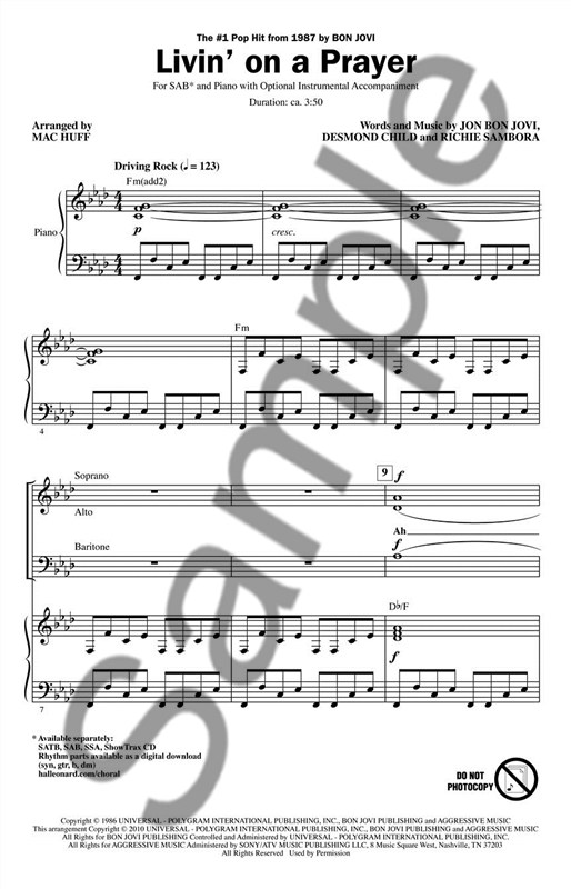 Bon Jovi: Livin' On A Prayer (SAB)