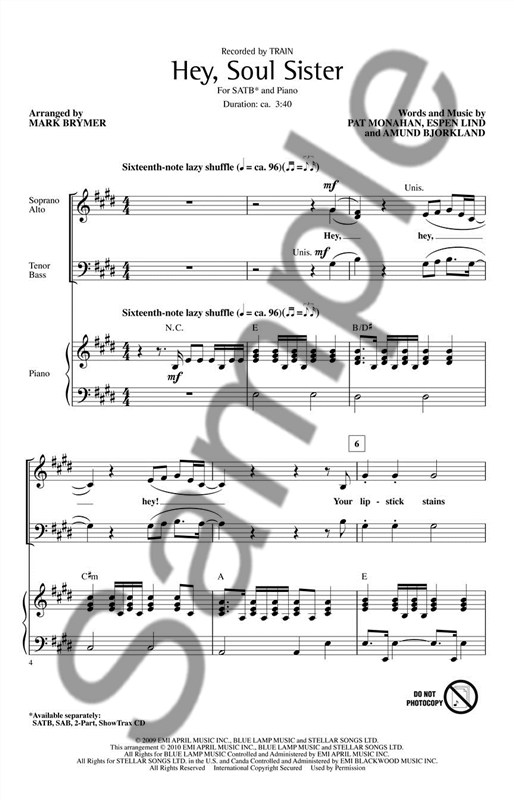 Train: Hey, Soul Sister (SATB)