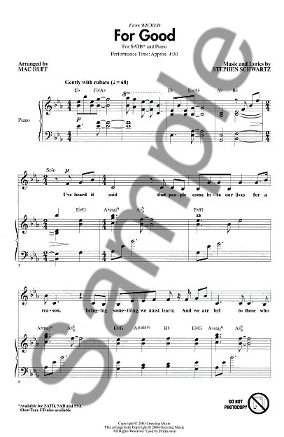 Stephen Schwartz: For Good (Wicked) (SATB)