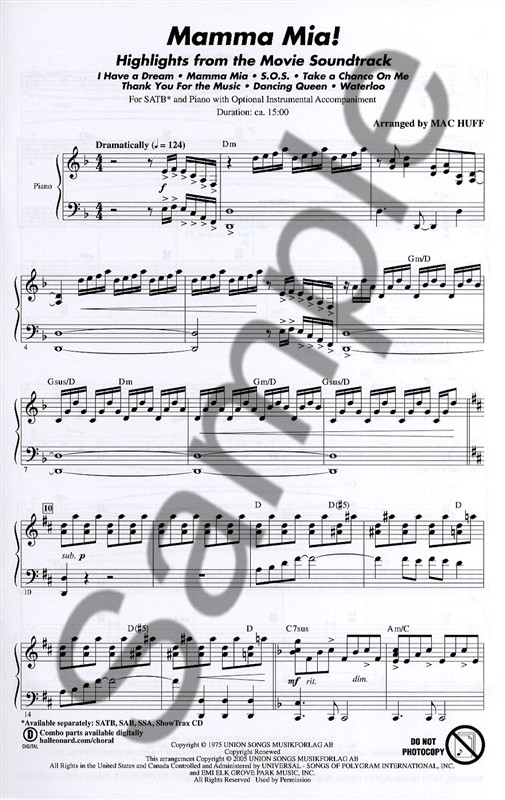 Mamma Mia! Highlights From The Movie Soundtrack (SATB)