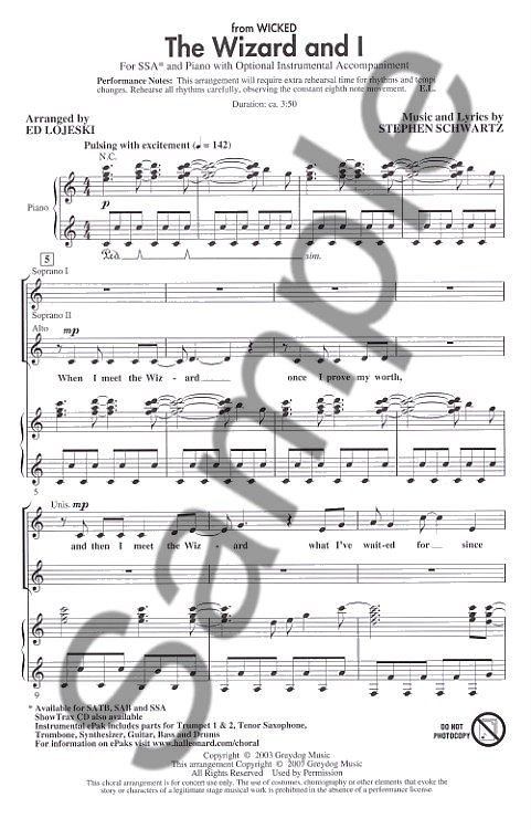 Stephen Schwartz: The Wizard And I (SSA)