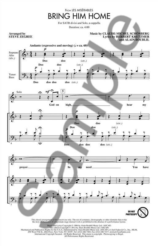Alain Boublil/Claude-Michel Schönberg: Bring Him Home (Les Misérables) - SATB