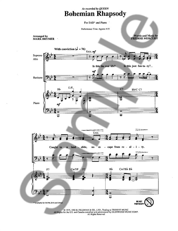 Queen: Bohemian Rhapsody (SAB)