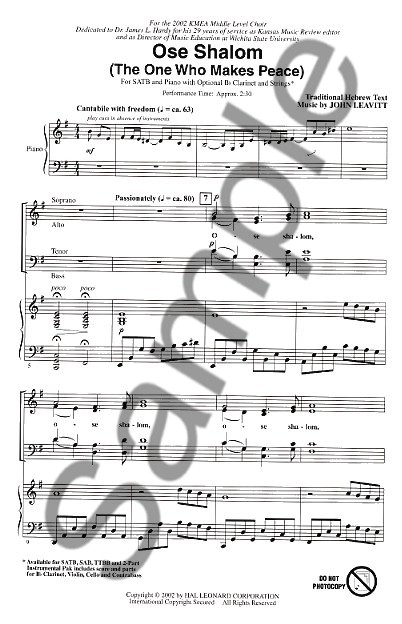 John Leavitt: Ose Shalom (The One Who Makes Peace) - SATB