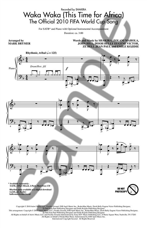 Shakira: Waka Waka (This Time for Africa) - SATB