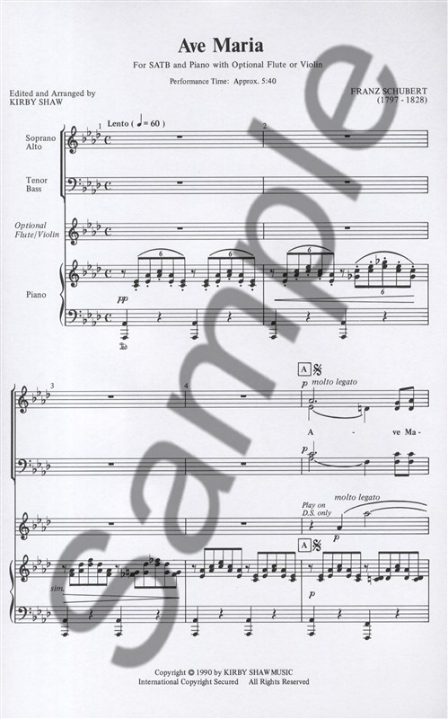 Franz Schubert: Ave Maria (Shaw) - SATB/Flute/Piano
