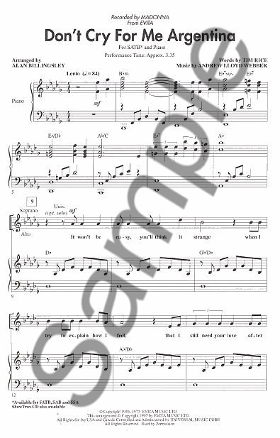 Andrew Lloyd Webber: Don't Cry For Me Argentina (Evita) - SATB