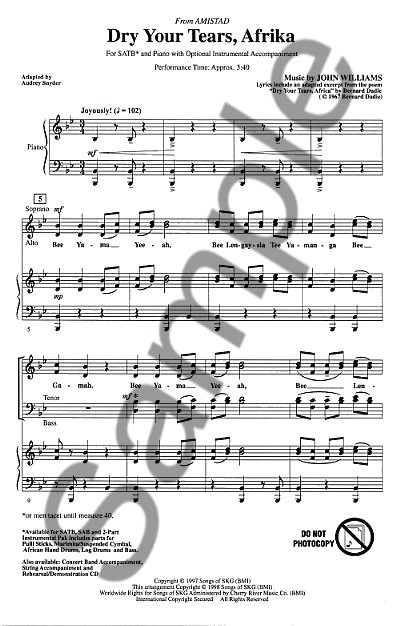 John Williams: Dry Your Tears, Afrika (SATB)