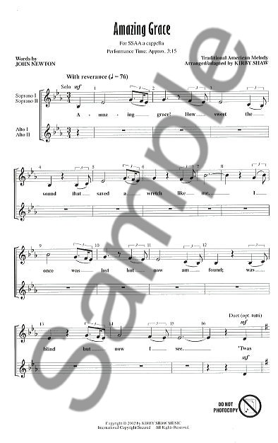 Amazing Grace (Shaw arr.) SSAA