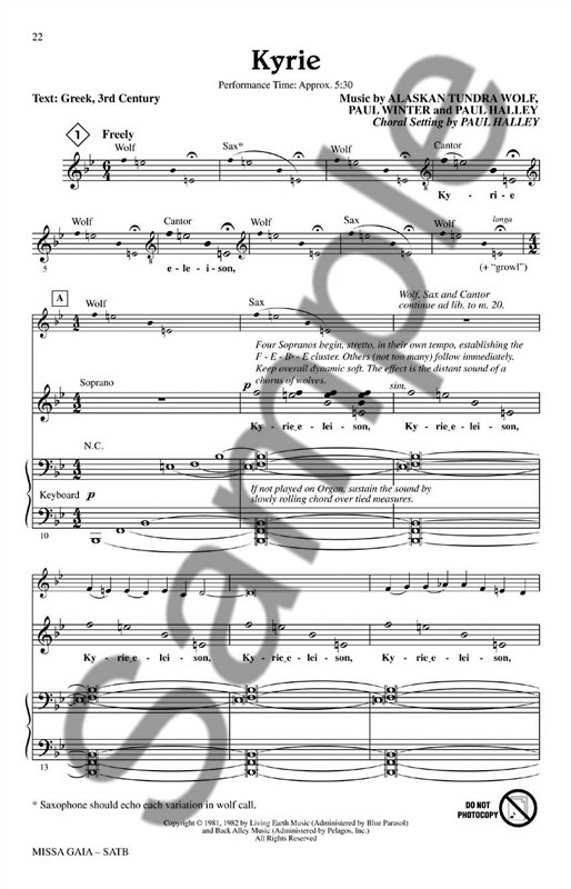 Paul Winter: Missa Gaia (Earth Mass) - SATB