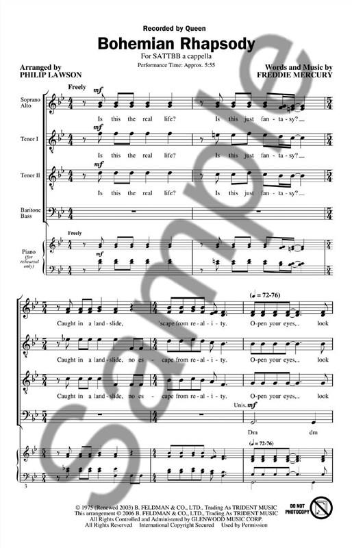 Queen: Bohemian Rhapsody (SATTBB)