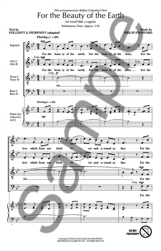 Philip Stopford: For The Beauty Of The Earth (SAATTBB A Cappella)
