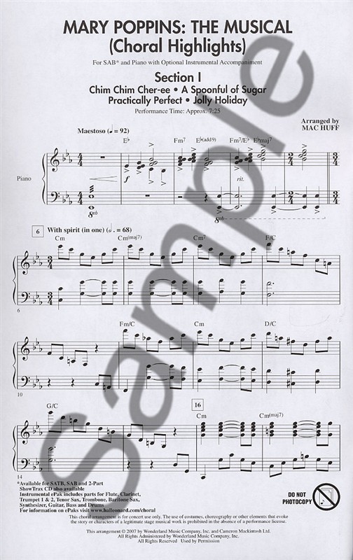 Mary Poppins: The Musical - Choral Highlights (SAB)