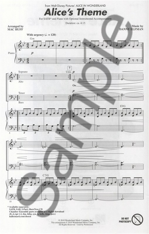 Danny Elfman: Alice's Theme (Alice In Wonderland) SATB