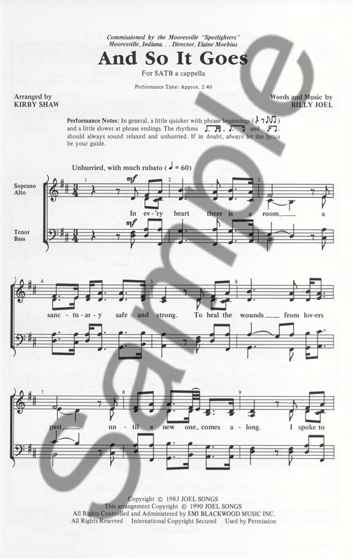 Billy Joel: And So It Goes (SATB)
