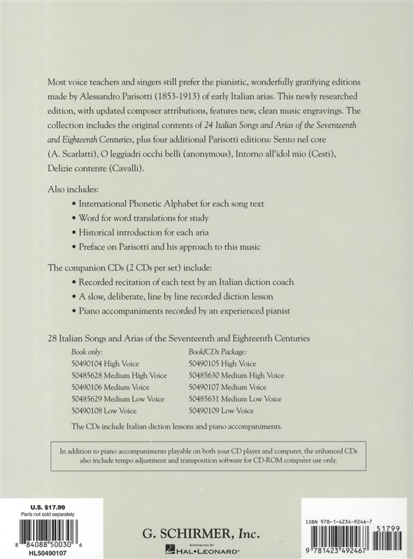 28 Italian Songs And Arias Of The 17th And 18th Centuries - Medium Voice (Book/2
