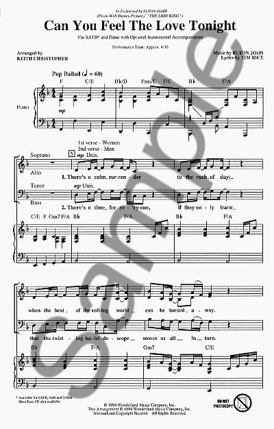 Elton John: Can You Feel The Love Tonight (The Lion King) (SATB)