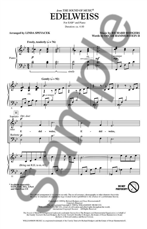 Richard Rodgers: Edelweiss (The Sound Of Music) - arr. Spevacek (SAB)