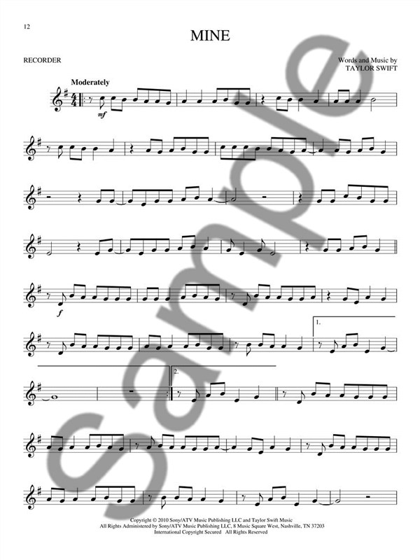 Taylor Swift: Recorder Songbook