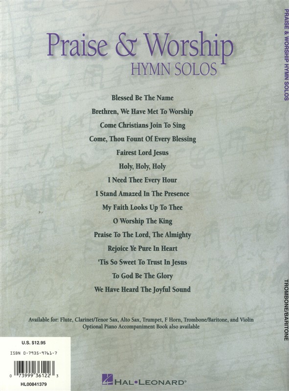 Praise And Worship Hymn Solos - Trombone/Baritone